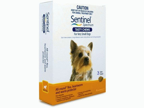 SENTINEL SPECTRUM TASTY CHEWS VERY SMALL DOGS TO 4KG - 3pk